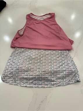 Lady’s “LOVE LOVE” Pink Tank Top & Print tennis skirts set